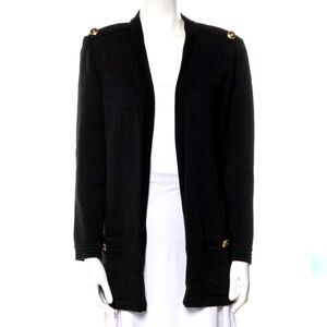 ST. JOHN Basics Santana Open Front Black Cardigan Sweater Jacket Size Small